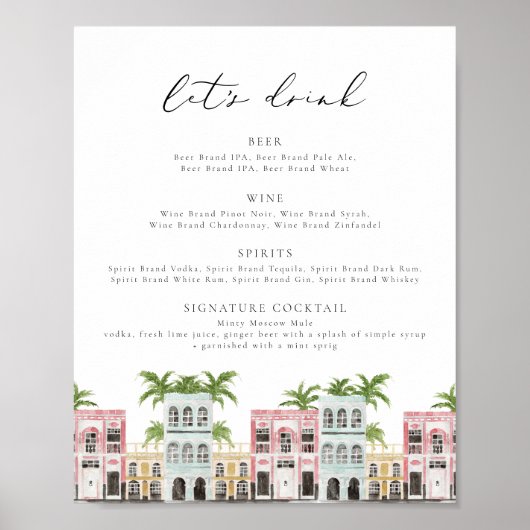 FIONA Charleston SC Rainbow Row Bar Menu Signatur Poster (Vorne)