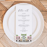 FIONA Charleston SC Rainbow Row Menü Card Menükarte<br><div class="desc">Die Kollektion FIONA zeigt ein Aquarellbild mit bunten Gebäude und Palmen, die Charleston, die Rainbow Row von South Carolina, repräsentieren. Diese Darstellung ist mit einem handgeschriebenen Schriftart und einem einfachen Format verbunden. Ideal für Ihre Veranstaltung zum Thema Strand, diese Sammlung wird bestimmt beeindrucken. Laden Sie die komplette FIONA Kollektion ein,...</div>