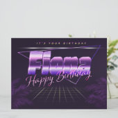 Fiona Name Vorname lila retro Karte Geburtstag (Stehend Vorderseite)