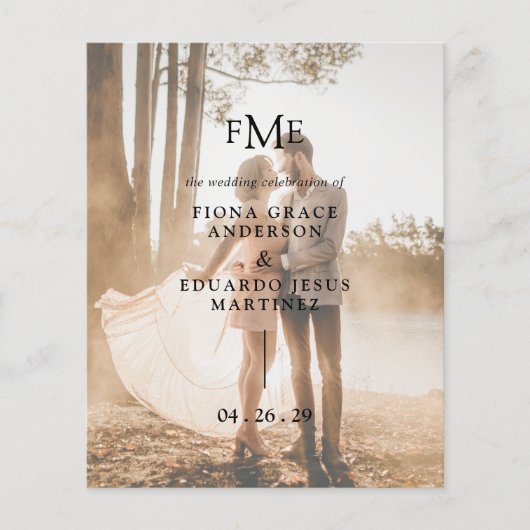 Fiona Photo Bold Monogram Moderne Hochzeitsprogram (Vorderseite)