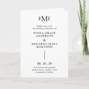 Fiona Schwarz-Weiß-Kühnes Monogramm Moderne Hochze Einladung