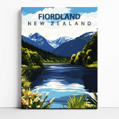 Fiordland New Zealand Travel Poster Canvas Art Leinwanddruck