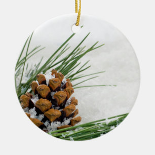 Fir Cone mit Schneeflocken Runde Weihnachtsschmuck