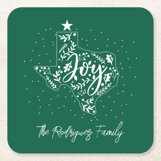 Fir Green Joy Holiday Blätter Texas Shape Rechteckiger Pappuntersetzer (Vorderseite)