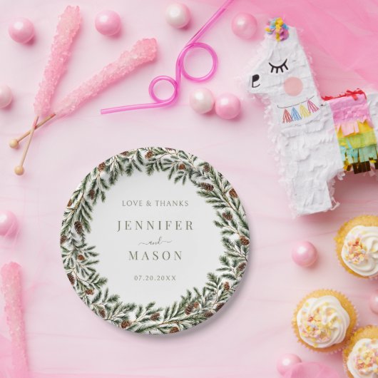 Fir Pine Cones Wreath Weihnachtsfeier Pappteller (Party)