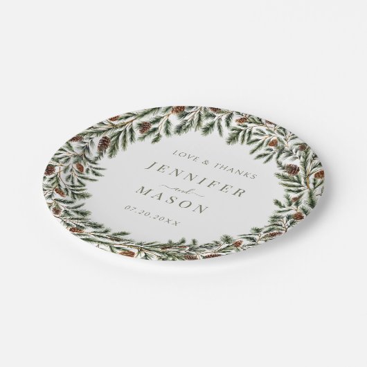 Fir Pine Cones Wreath Weihnachtsfeier Pappteller (Schrägansicht)