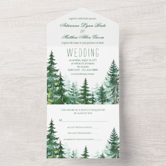 Fir Tree All in one Wedding Invite Einladung (Innen Boden)