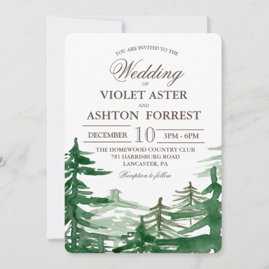 Fir Tree Rustic Wedding Einladung (Vorderseite)
