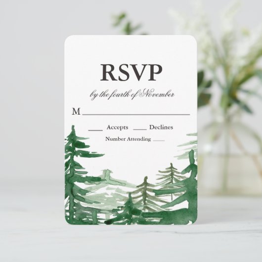 Fir Tree Rustic Wedding RSVP (Stehend Vorderseite)