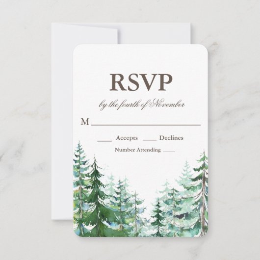 Fir Tree Rustic Wedding RSVP Karte (Vorderseite)