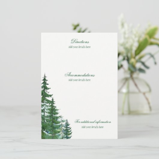 Fir Tree Wedding Details Karten (Stehend Vorderseite)