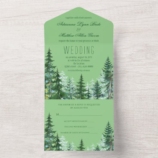 Fir Tree Wedding Invite All In One Einladung (Innen)