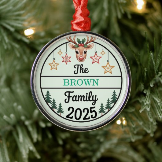 Fir Trees Stars Family Name 2025 Christmas Ornament Aus Metall (Baum)