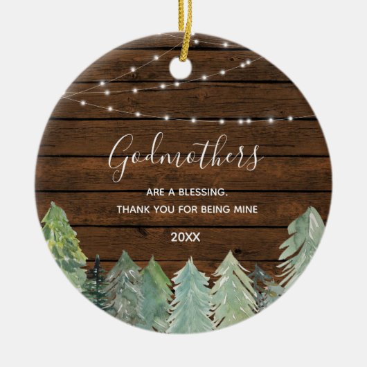 Fir Trees Winter Forest Woodland Godeltern Keramik Ornament (Vorne)