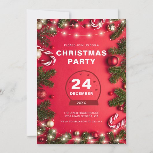 Fir Twigs And Christmas Lights Christmas Einladung (Vorderseite)