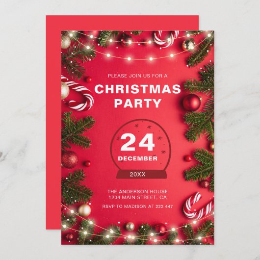 Fir Twigs And Christmas Lights Christmas Einladung (Vorne/Hinten)