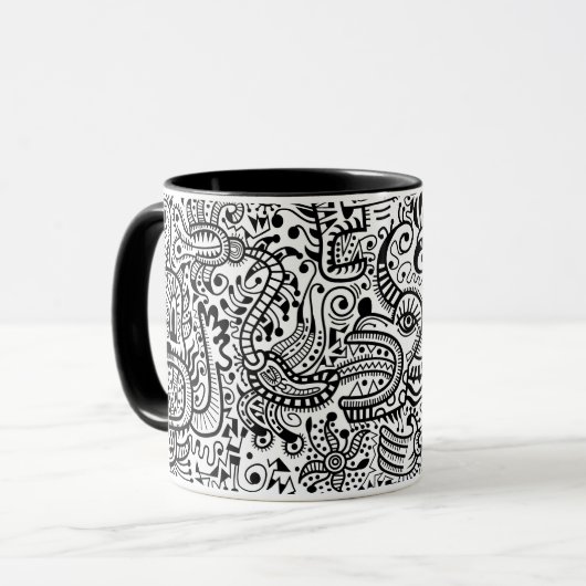 "Fira" Tasse, schwarz auf Weiß Tasse (Vorderseite Links)