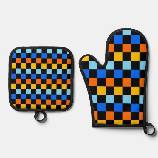 Fire and ice checkerboard pattern ofenhandschuh & Topflappen-Set (Vorderseite)