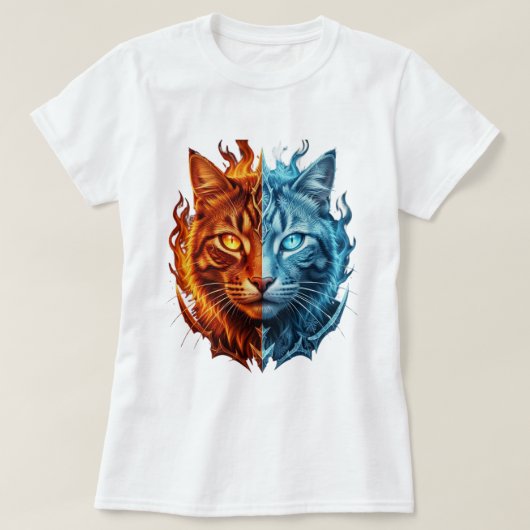 Fire and Ice Katze – Geteiltes Elementar Katzen Ge T-Shirt (Design vorne)