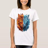 Fire and Ice Katze – Geteiltes Elementar Katzen Ge T-Shirt (Vorderseite)