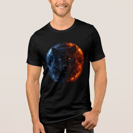 Fire and Ice Panther – Dual Element Fantasy Art Tri-Blend Shirt (Vorderseite)