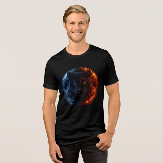 Fire and Ice Panther – Dual Element Fantasy Art Tri-Blend Shirt (Vorderseite voll)
