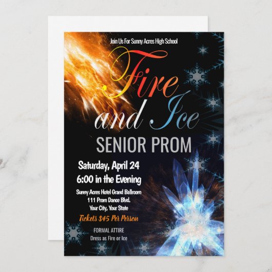 Fire and Ice Prom Tanz an der High School Einladung (Vorne/Hinten)
