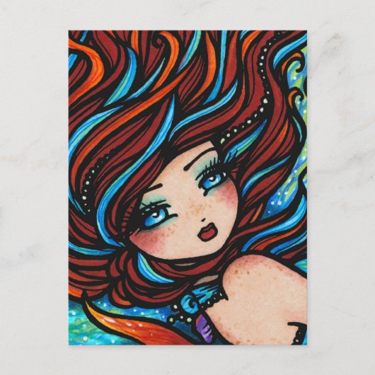 Fire and Ice Red Head Mermaid Underwater Fantasy Postkarte (Vorderseite)