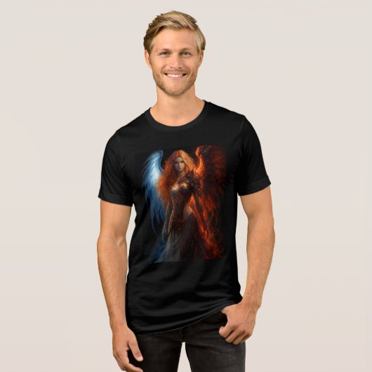 Fire and Ice Warrior Angel Art Tri-Blend Shirt (Vorderseite voll)
