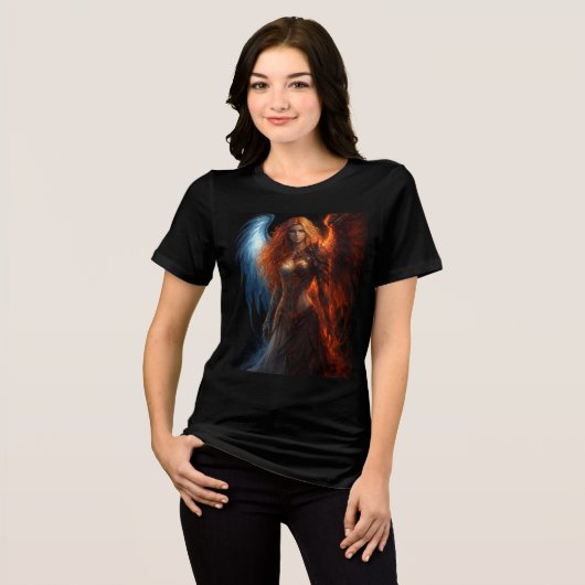 Fire and Ice Warrior Angel Art Tri-Blend Shirt (Vorderseite voll)