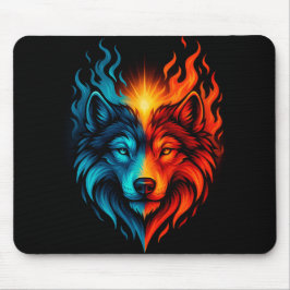 Fire and Ice Wolf – Blue Red Elemental Animal Mousepad
