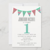 Fire Birthday Green Red Bunting Einladung (Vorderseite)