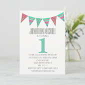 Fire Birthday Green Red Bunting Einladung (Stehend Vorderseite)