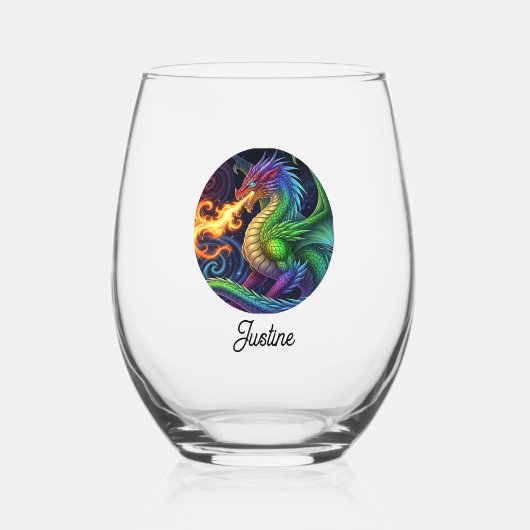 Fire Breathing Dragon Personalized Weinglas Ohne Stiel (Vorderseite)