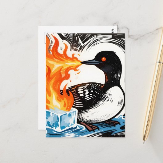 Fire Breathing Loon Melting Ice Postkarte (Vorderseite/Rückseite Beispiel)