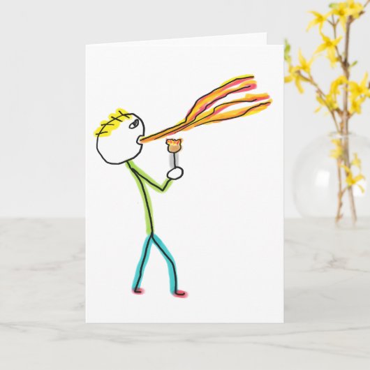 Fire Breathing Stickman Karte (Gelbe Blume)