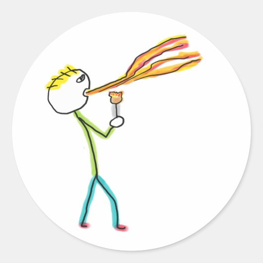 Fire Breathing Stickman Runder Aufkleber (Vorderseite)