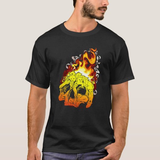 Fire Cat Burning Head Skull Head Bone Skull   T-Shirt (Vorderseite)