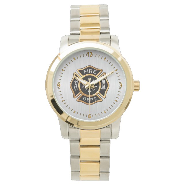 Fire Department Badge Gold and Silver Armbanduhr (Vorderseite)