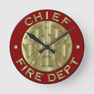 Fire Department Chief Brass Symbol Runde Wanduhr
