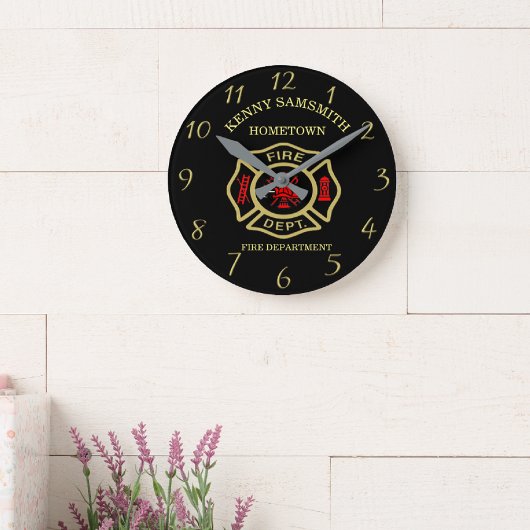 Fire Department logo Black And Gold Badge Runde Wanduhr