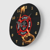 Fire Dept Flames Maltese Cross Firefighter Große Wanduhr (Winkel)