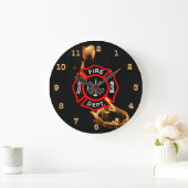 Fire Dept Flames Maltese Cross Firefighter Große Wanduhr (Zuhause)