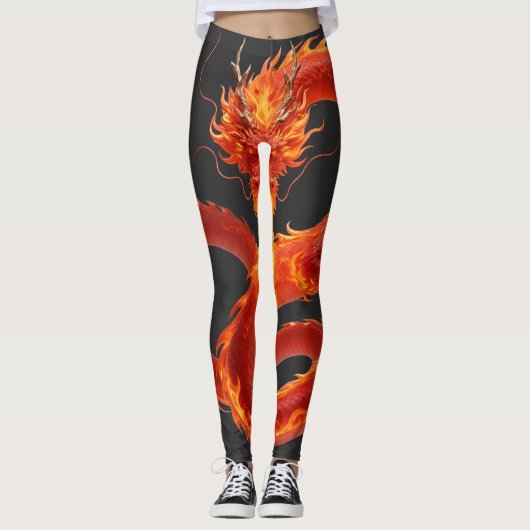 Fire Dragon Fantasy Art Design, Mythical Creature  Leggings (Vorderseite)