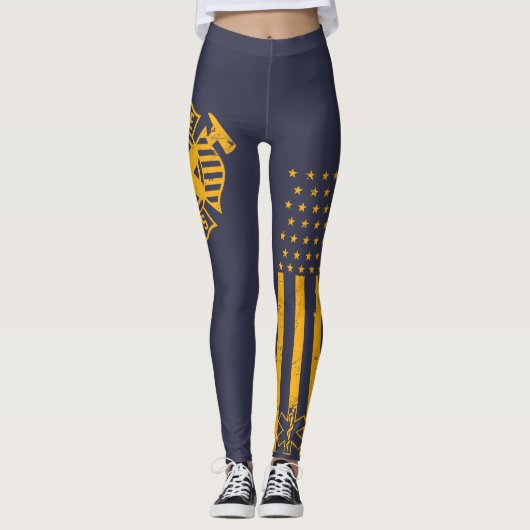 Fire/EMS Flaggen-Shirt - beunruhigtes Gold - Leggings (Vorderseite)
