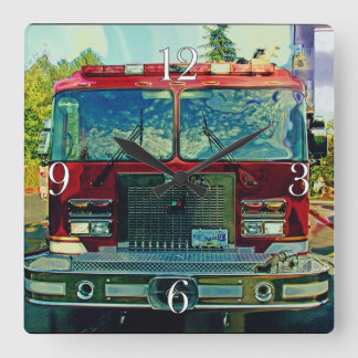 Fire Engine Firefighters Wall Clock Quadratische Wanduhr