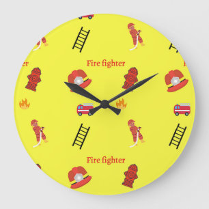 Fire fighter job pattern on yellow große wanduhr