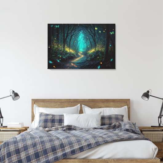 Fire Forest Beautiful und Magical Canvas Print Leinwanddruck (Insitu (Schlafzimmer))