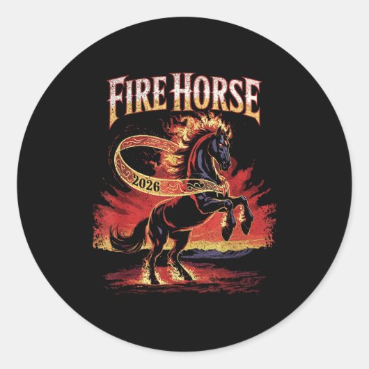 Fire Horse 2026 Zodiac Art Chinese New Year Runder Aufkleber (Vorderseite)