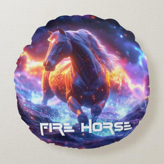 FIRE HORSE - SHENG XIAO -  RUNDES KISSEN (Vorderseite)